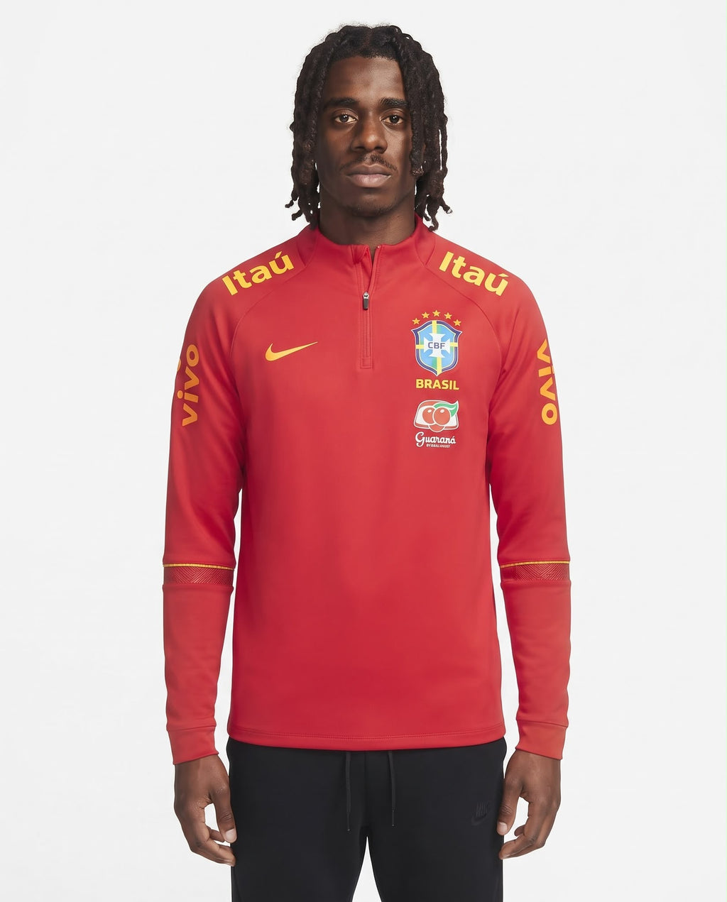 Haut d'entraînement demi-zip Brésil – Rouge