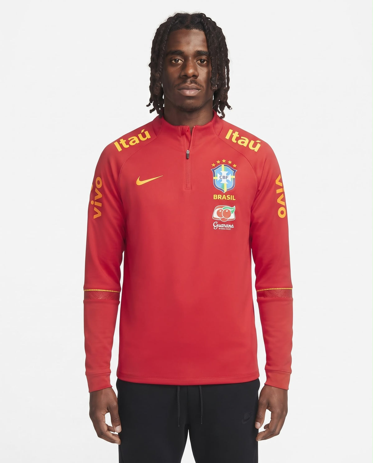 Haut d'entraînement demi-zip Brésil – Rouge