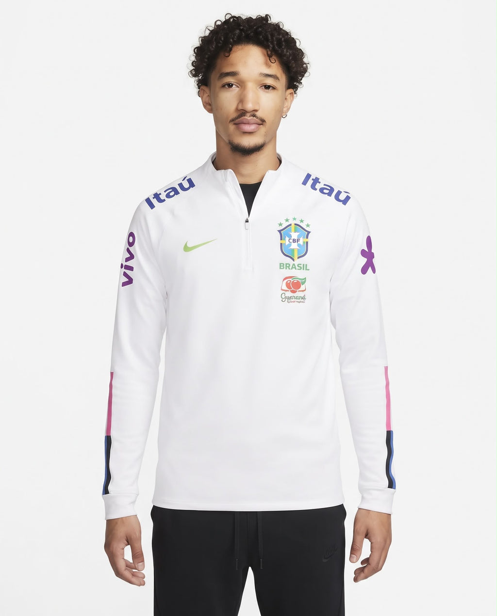Haut d'entraînement demi-zip Brésil – Blanc