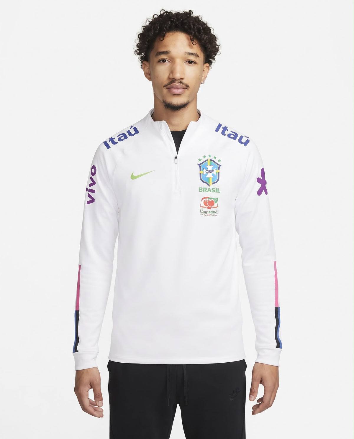 Haut d'entraînement demi-zip Brésil – Blanc