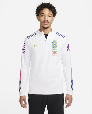 Haut d'entraînement demi-zip Brésil – Blanc