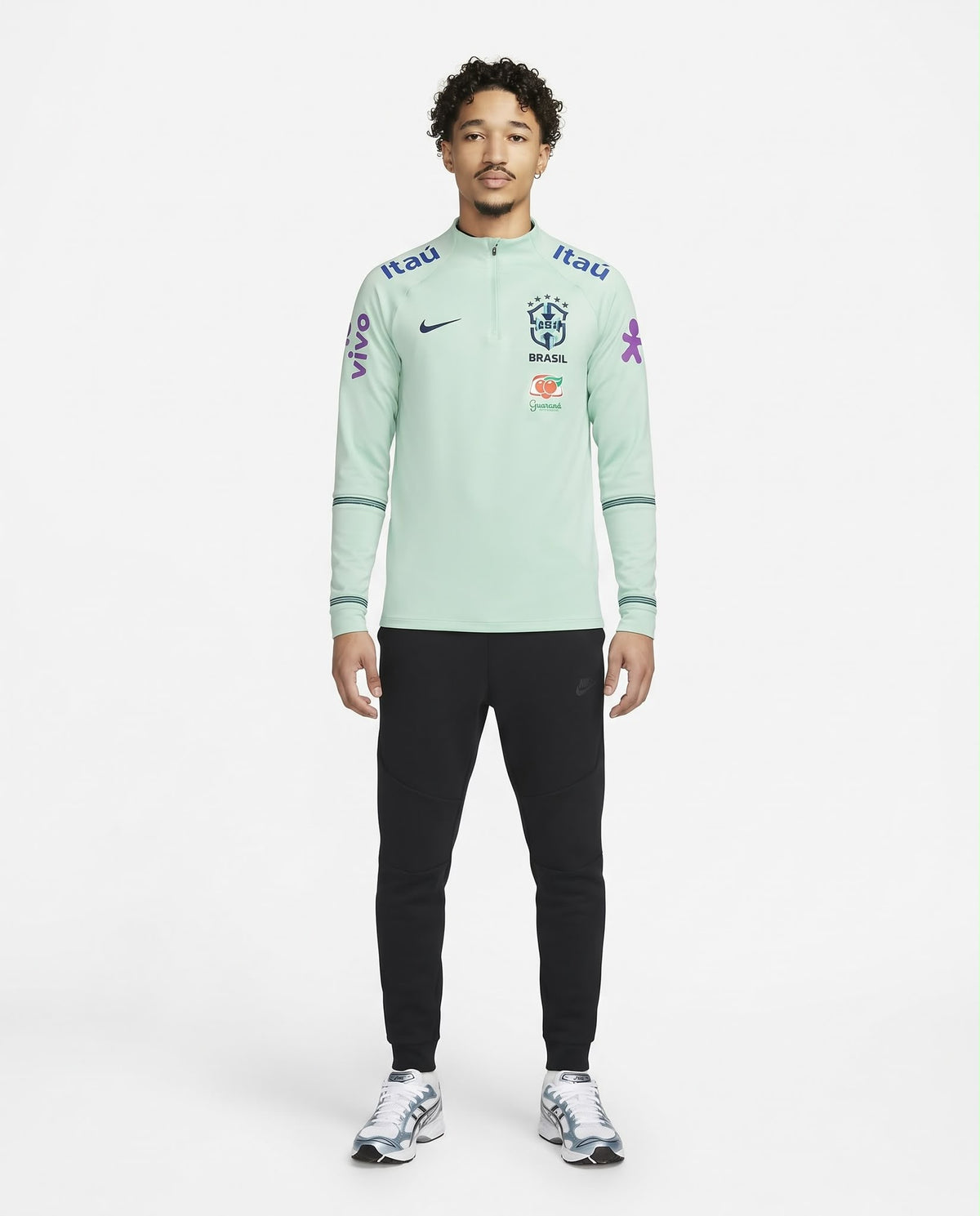 Haut d'entraînement demi-zip Brésil – Vert menthe