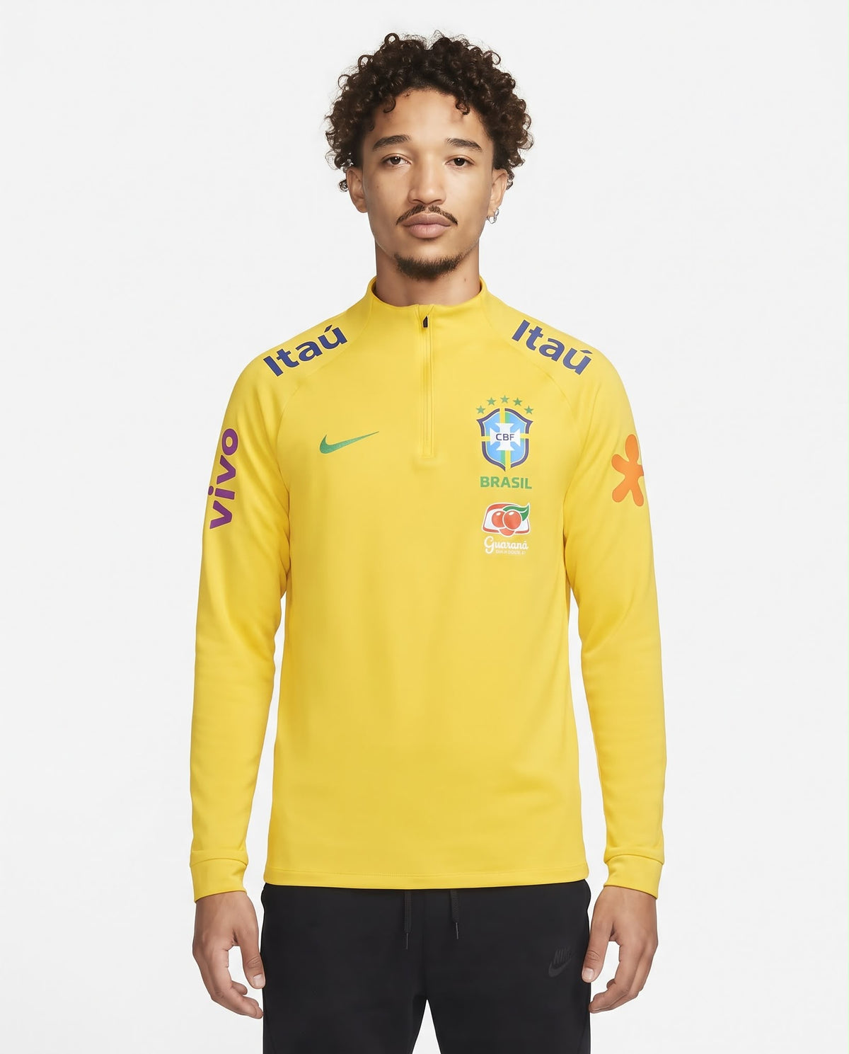 Haut d'entraînement demi-zip Brésil – Jaune
