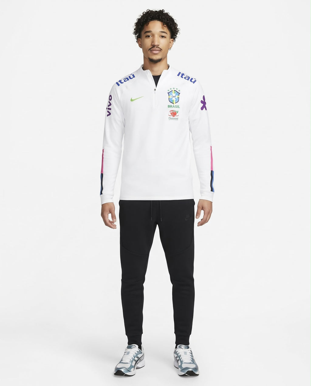 Haut d'entraînement demi-zip Brésil – Blanc