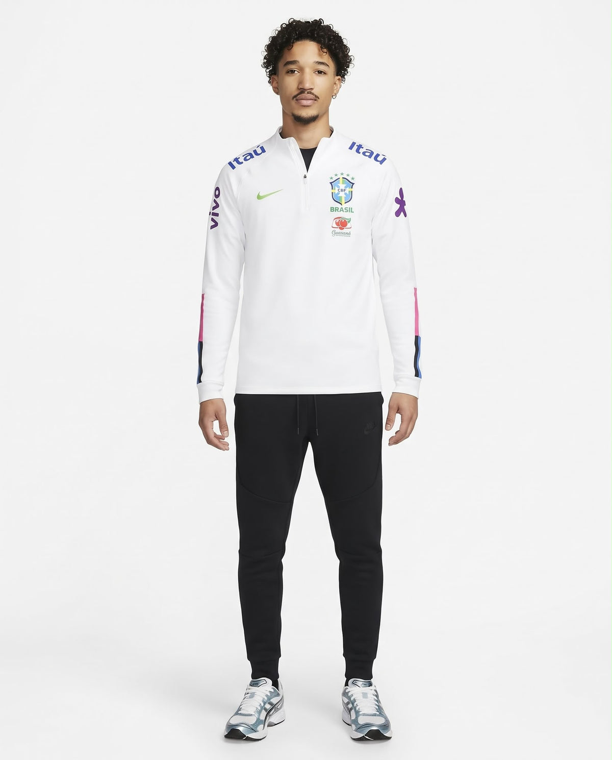 Haut d'entraînement demi-zip Brésil – Blanc