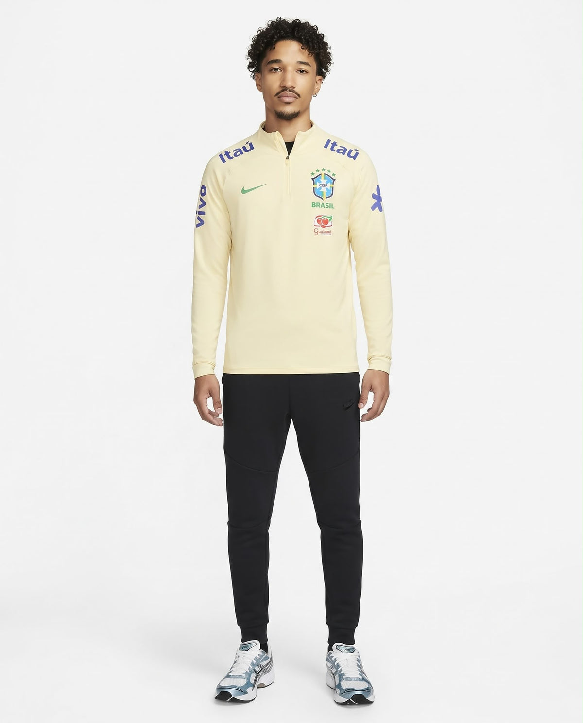 Haut d'entraînement demi-zip Brésil – Jaune pâle