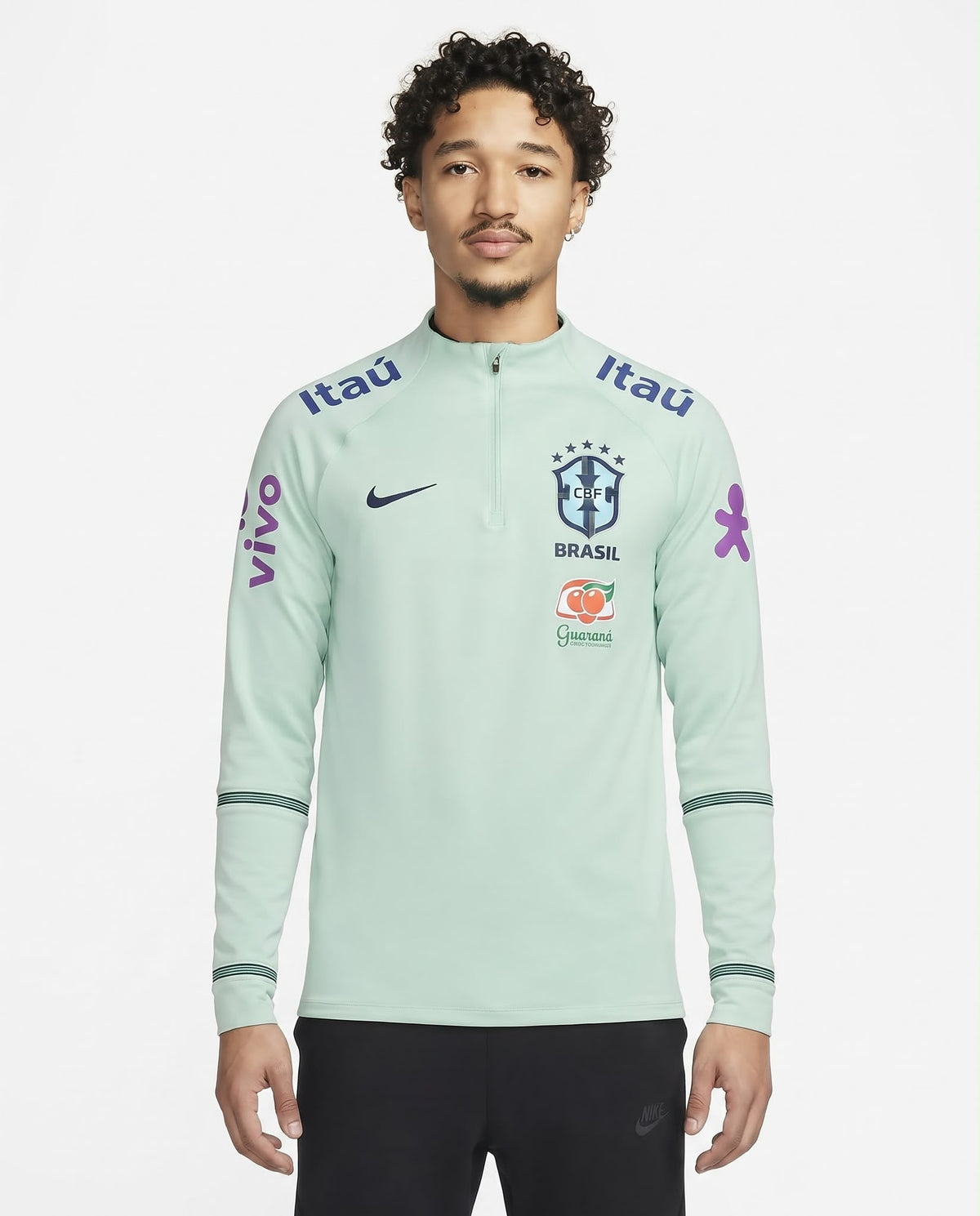 Haut d'entraînement demi-zip Brésil – Vert menthe