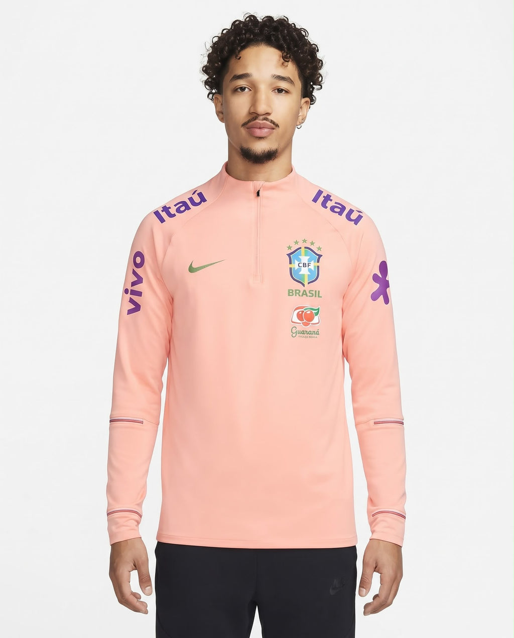 Haut d'entraînement demi-zip Brésil – Rose saumon