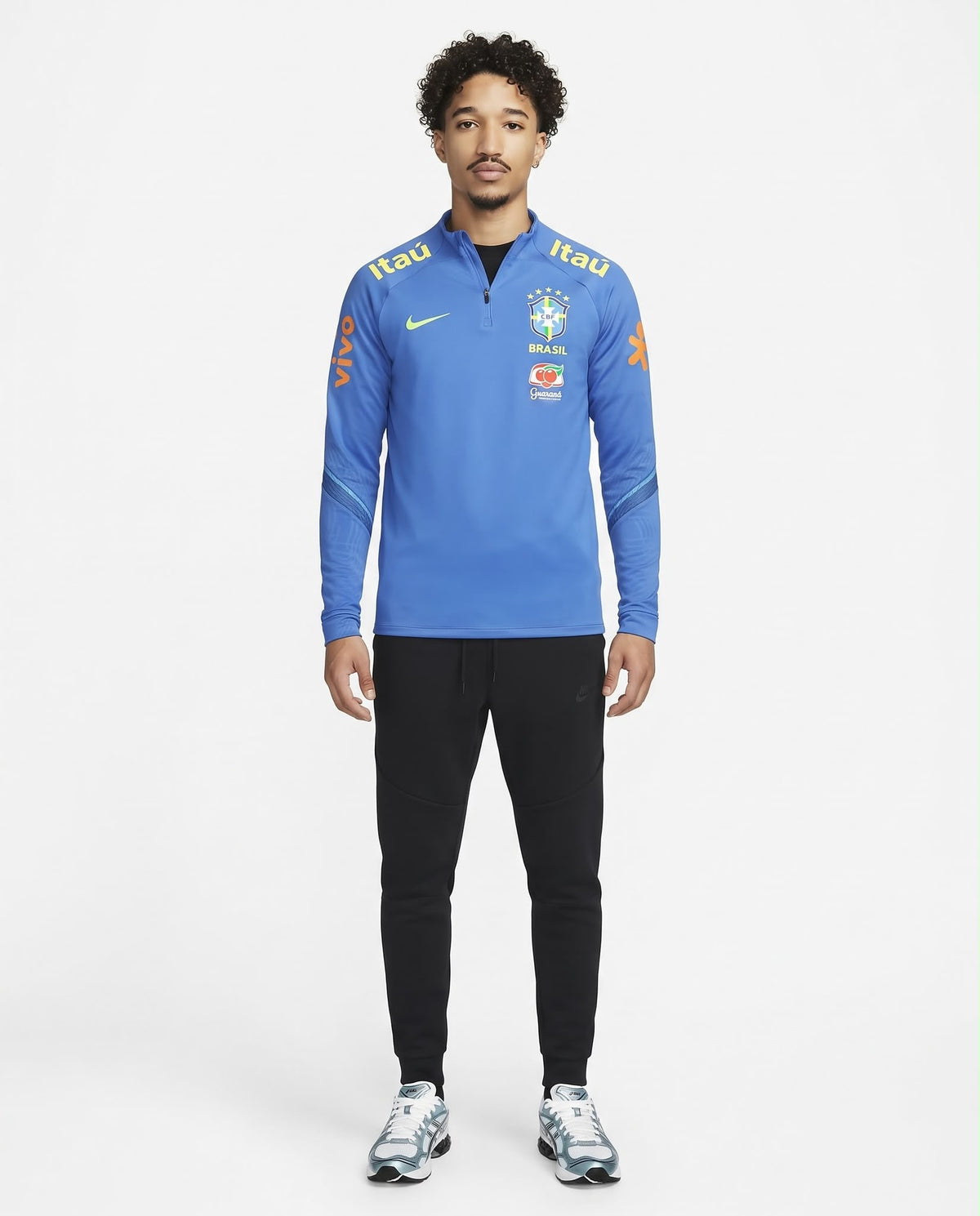 Haut d'entraînement demi-zip Brésil – Bleu