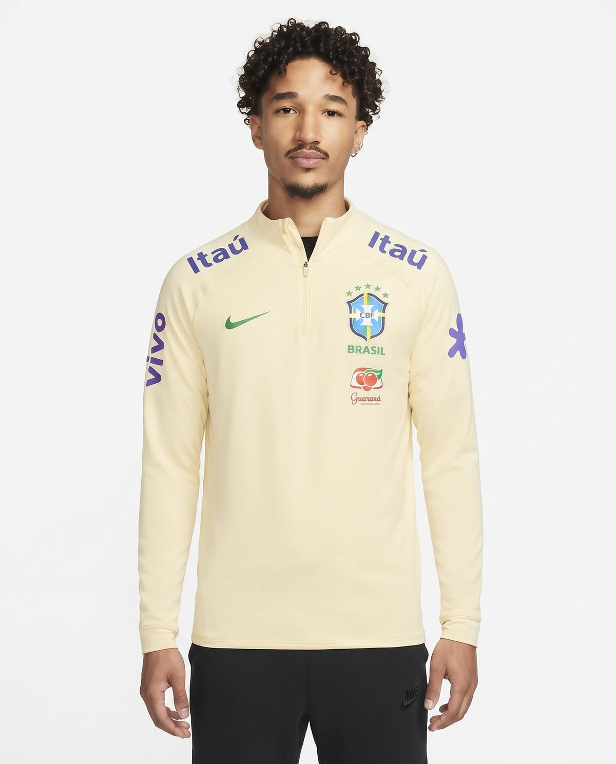 Haut d'entraînement demi-zip Brésil – Jaune pâle