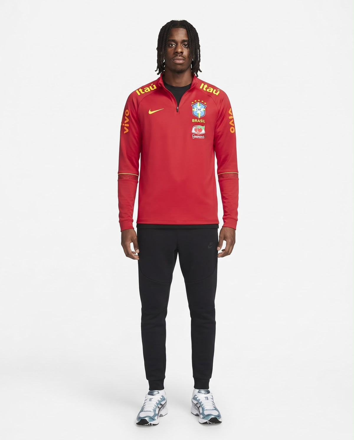 Haut d'entraînement demi-zip Brésil – Rouge