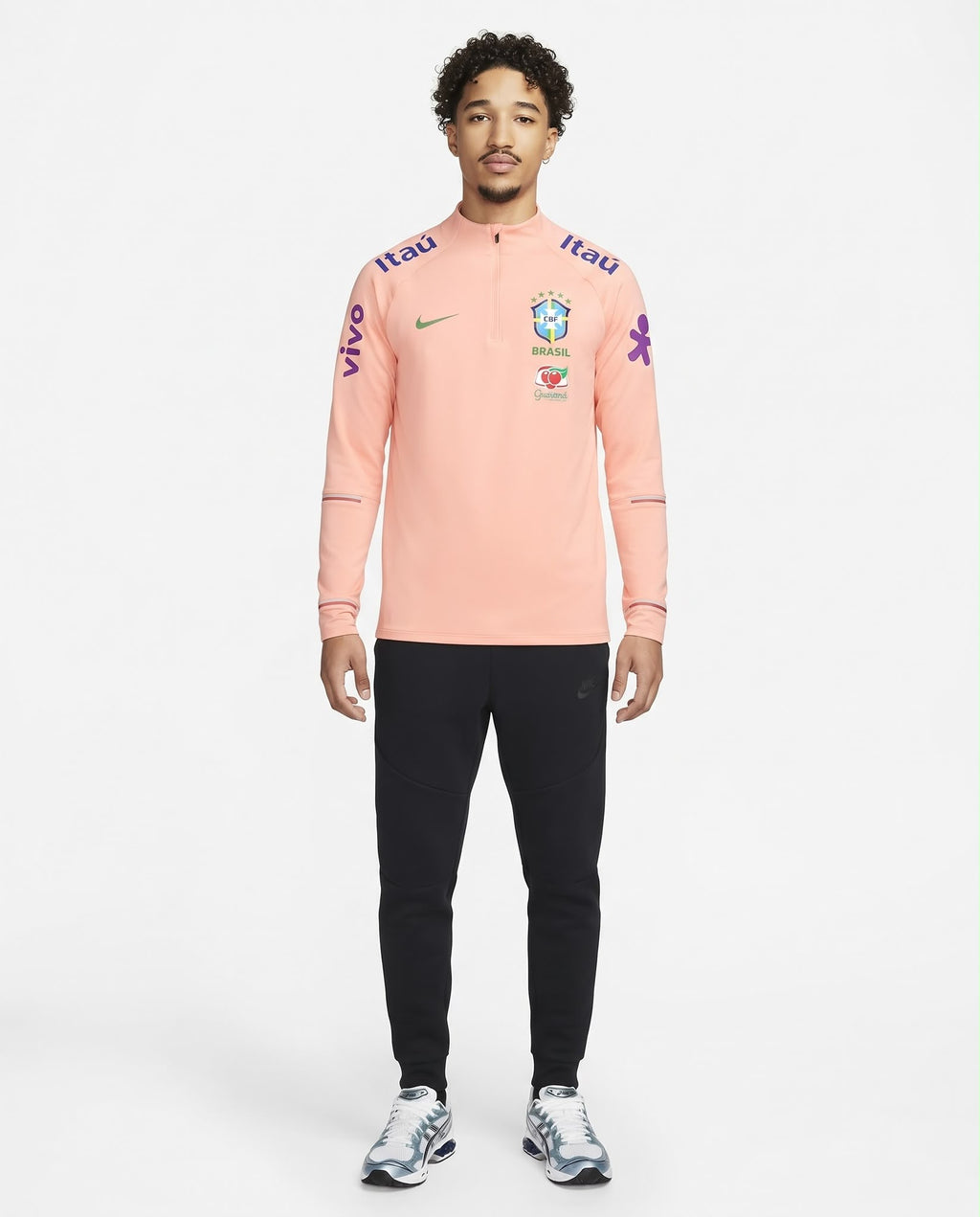 Haut d'entraînement demi-zip Brésil – Rose saumon